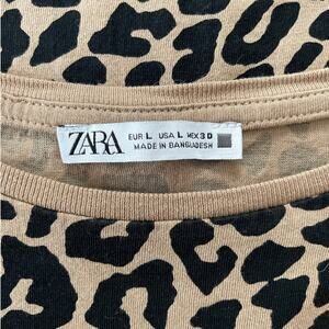 Zara Leopard Crew Neck Short Sleeve High Low Top Large EUC